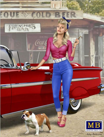 Master Box Ltd 1/24 1950-60s Pin-Up Girl wearing Tight Jeans/Low Cut Blouse and Dog Kit